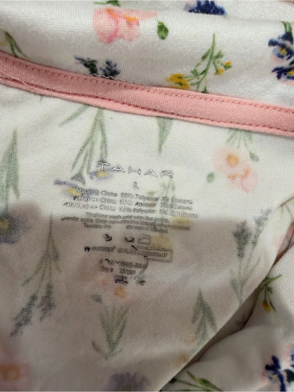 Tahari White Floral Pajama Set with Pink Trim - Picture 4 of 6